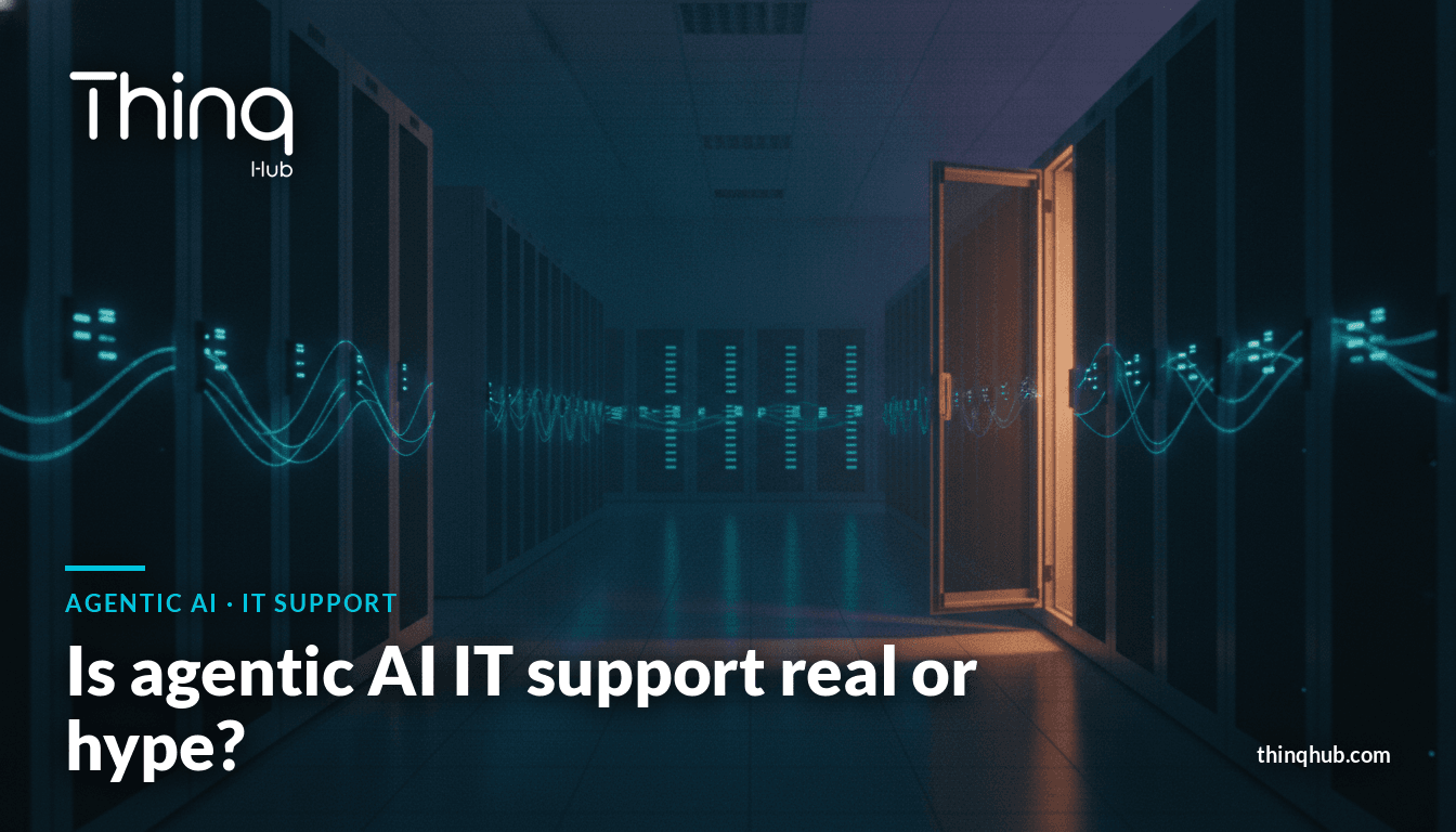 Cinematic dark server room corridor with faint glowing blue data trails and empty workstations, no visible people or text